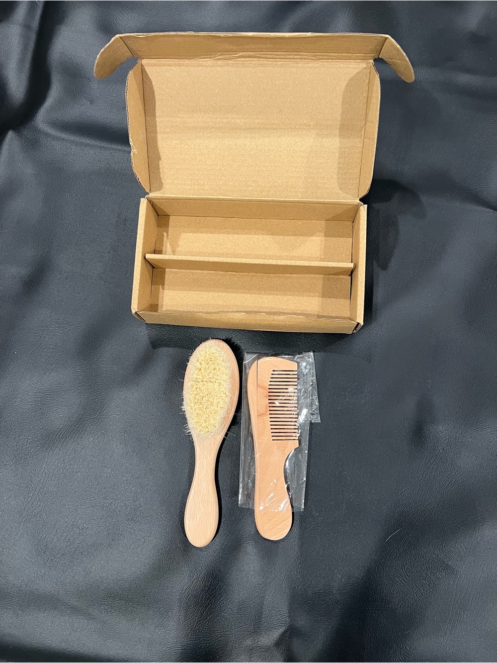 Natural Wood Beard Brush and Comb Set - Light Wood